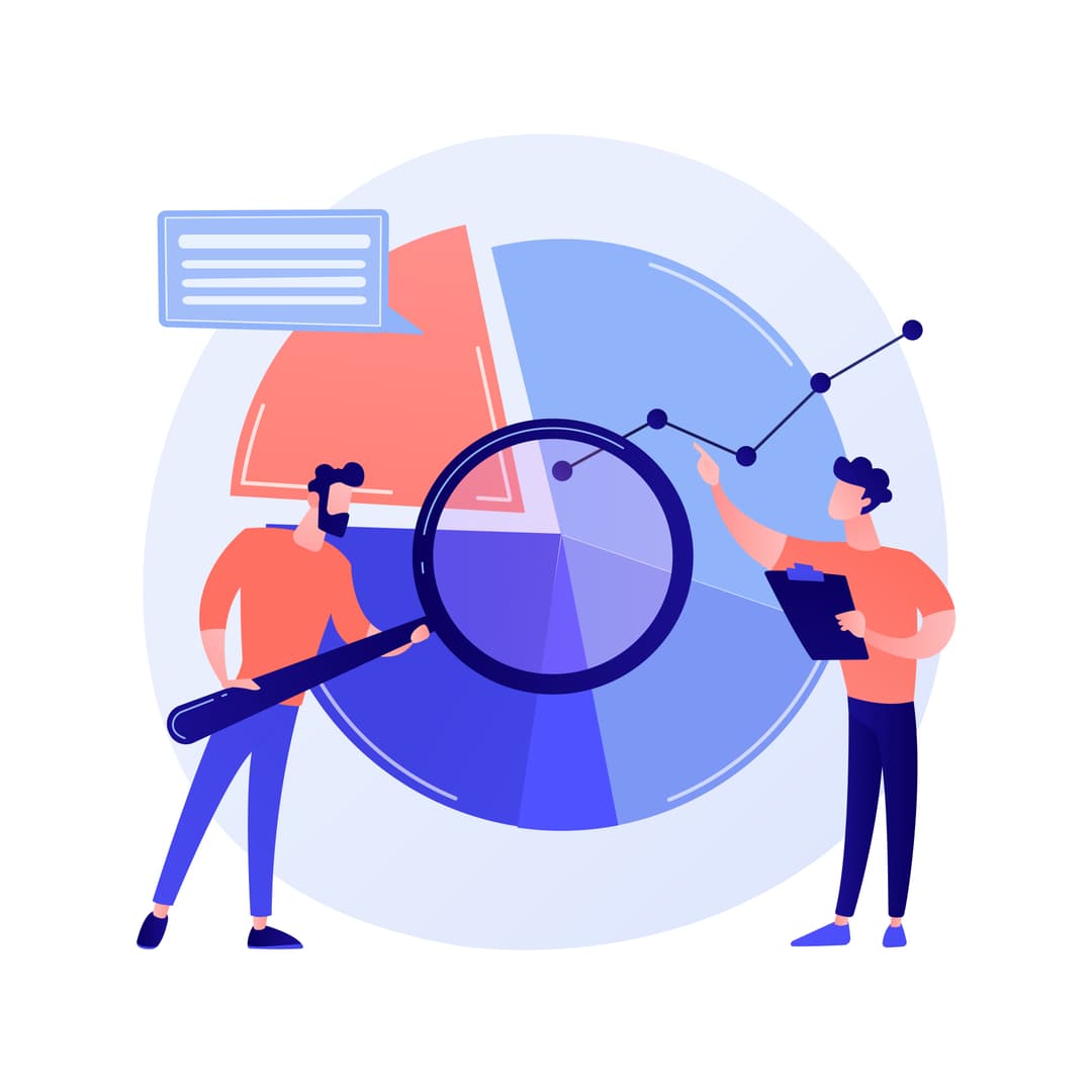 two people analyzing data with a magnifying glass